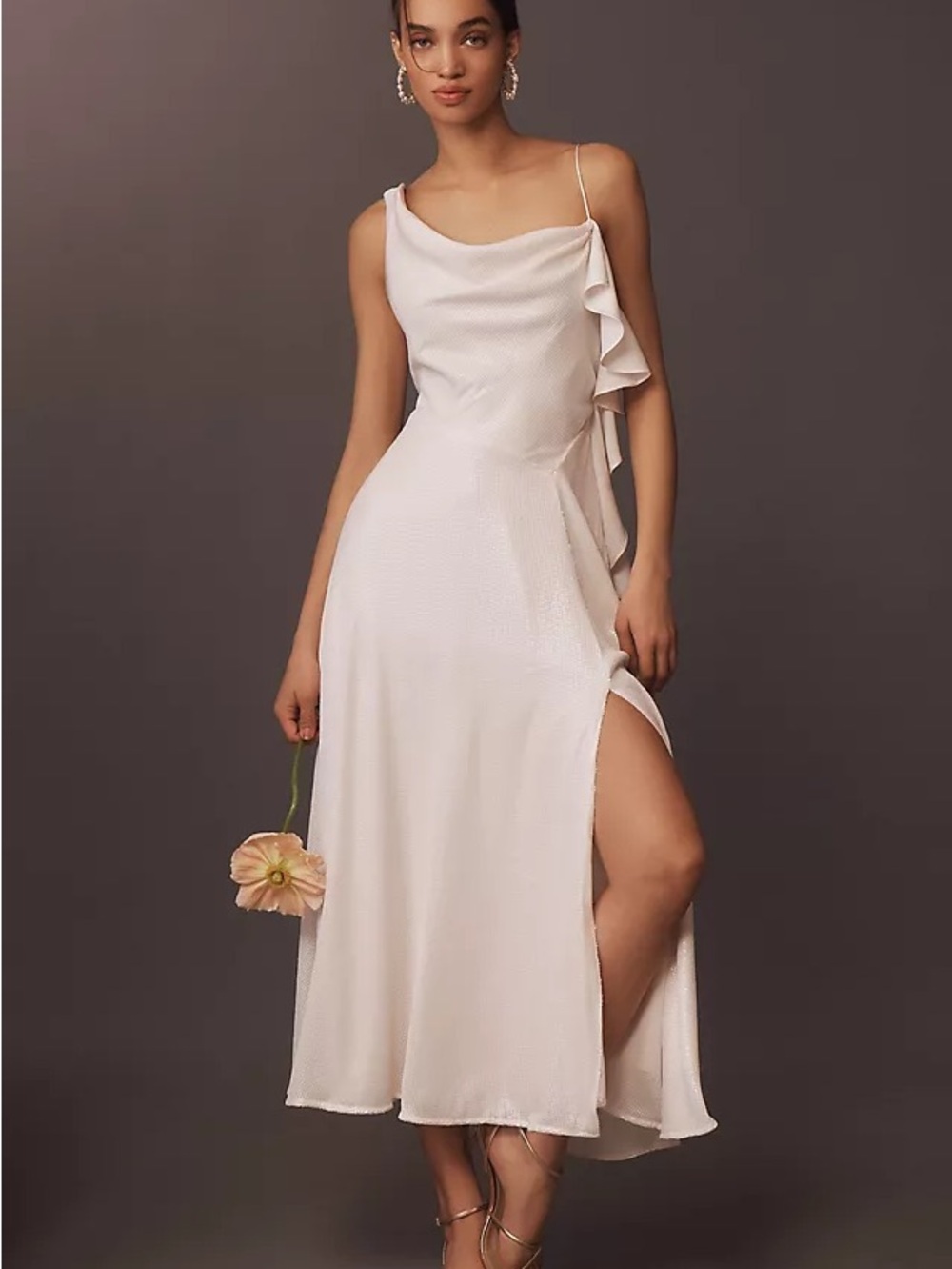 BHLDN Sleeveless Cowl-Neck Sequin Chiffon Mix Midi Dress 10 Anthropologie